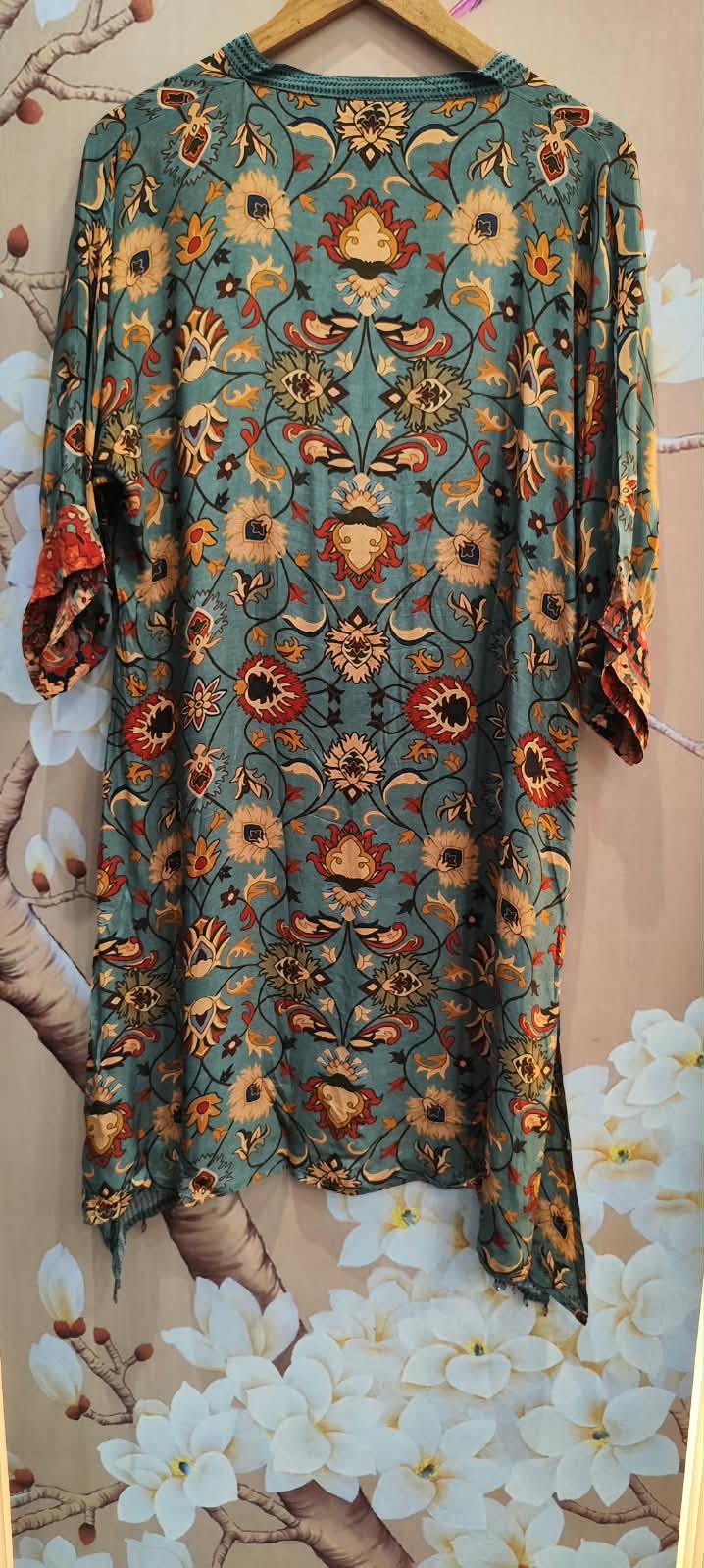 Super pretty pure crepe Kalamkari co ord in blue