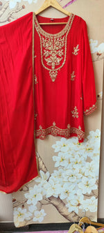 Premium chinon hand work suit in red