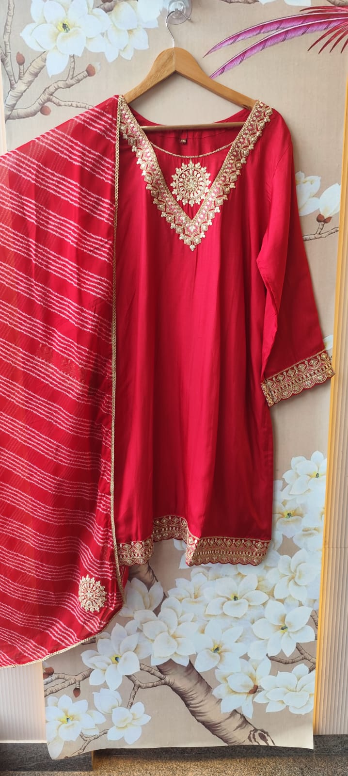 Pretty crush plazzo with gotta detailing silk kurta suit set in red