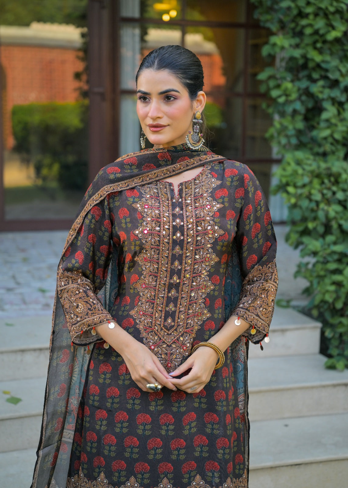 Celebrity inspired pure dola silk designer suit set
