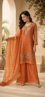 Crush tissue applique suit set orange