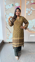 Natural crepe designer co ord in green