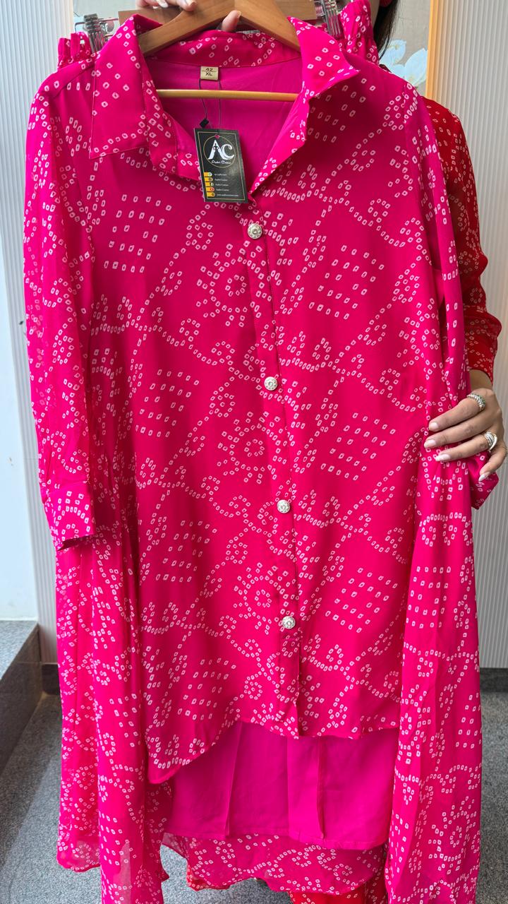 Premium georgette pink lining bandhani co ord