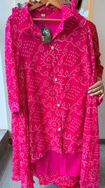 Premium georgette pink lining bandhani co ord