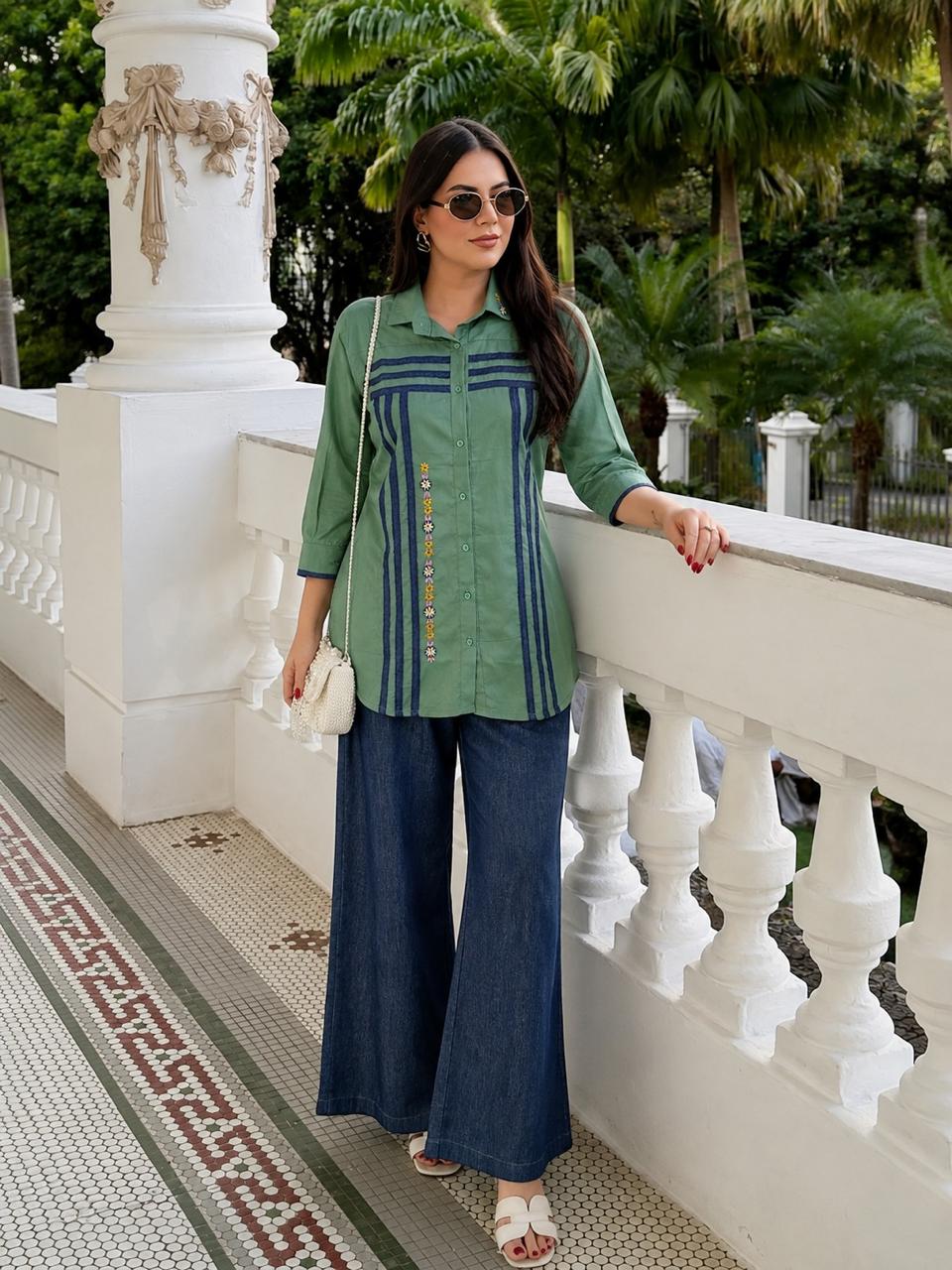 Super soft denim cotton green co ord