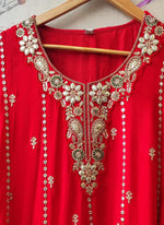 Super premium chinon Anarkali suit set in red