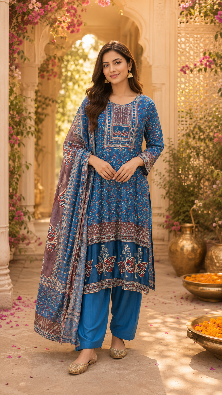 Pure Mul silk lining suit set in blue