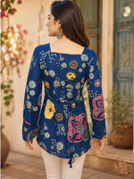 Pretty cotton designer back top in blue Pretty cotton designer back top in blue