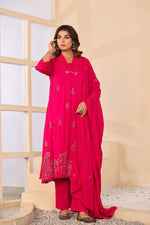 Pure Mul cotton paisley embroidered suit set in pink