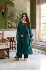 Pure Mul cotton Cheks suit set in teal