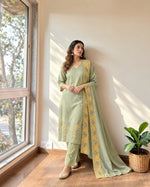 Pure cotton applique suit set in green n yellow