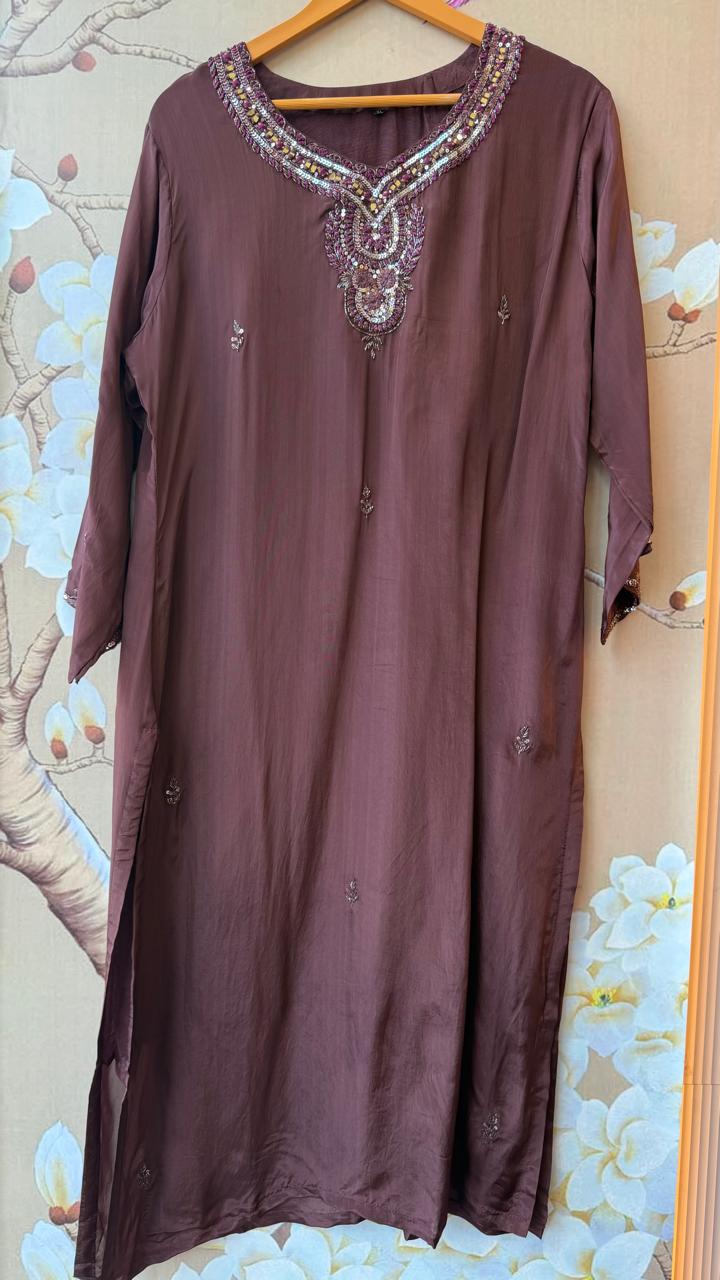 Premium chinon handwork full suit set in brown