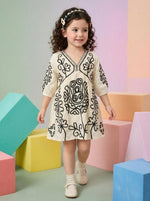 Texture cotton lining one piece dress in cream n blackKids