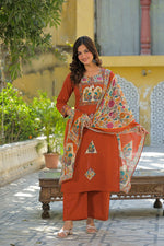 Pure cotton black printed applique work suit set