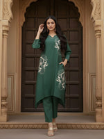 Green viscose silk with zari detailing co ord in green