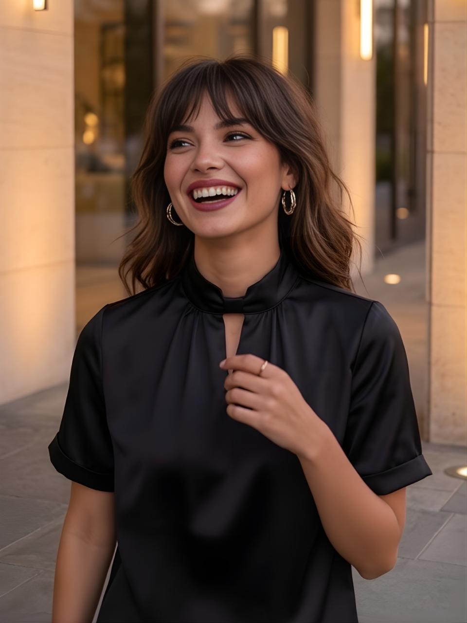 Satin silk black top