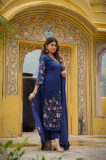 Gorgeous applique work Mul cotton lining full suit set