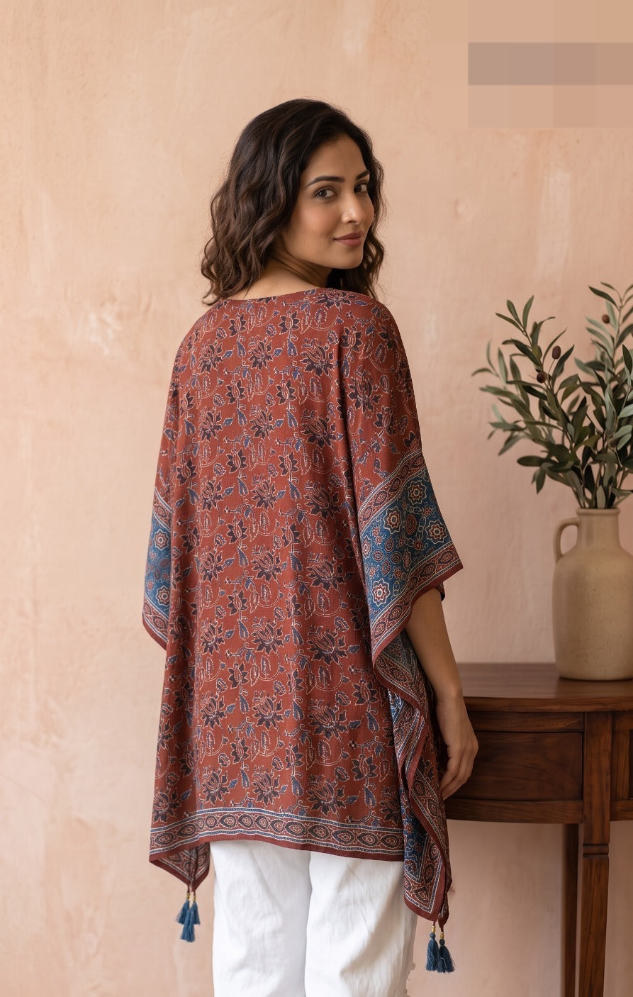 Pure crepe ajrakh kaftan top in red