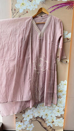 Pure Mul chanderi with hand work full suit set in lilac