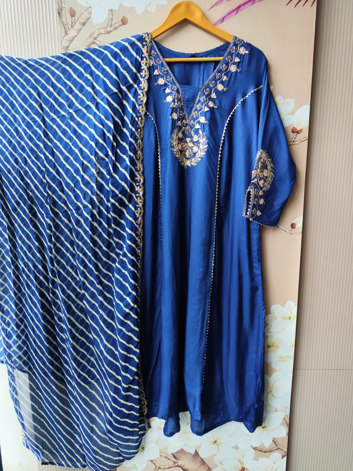 Premium dola silk with gotta detailing paired with pure orgenza dupatta in blue