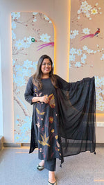 Pure cotton fully embroidered suit set in black