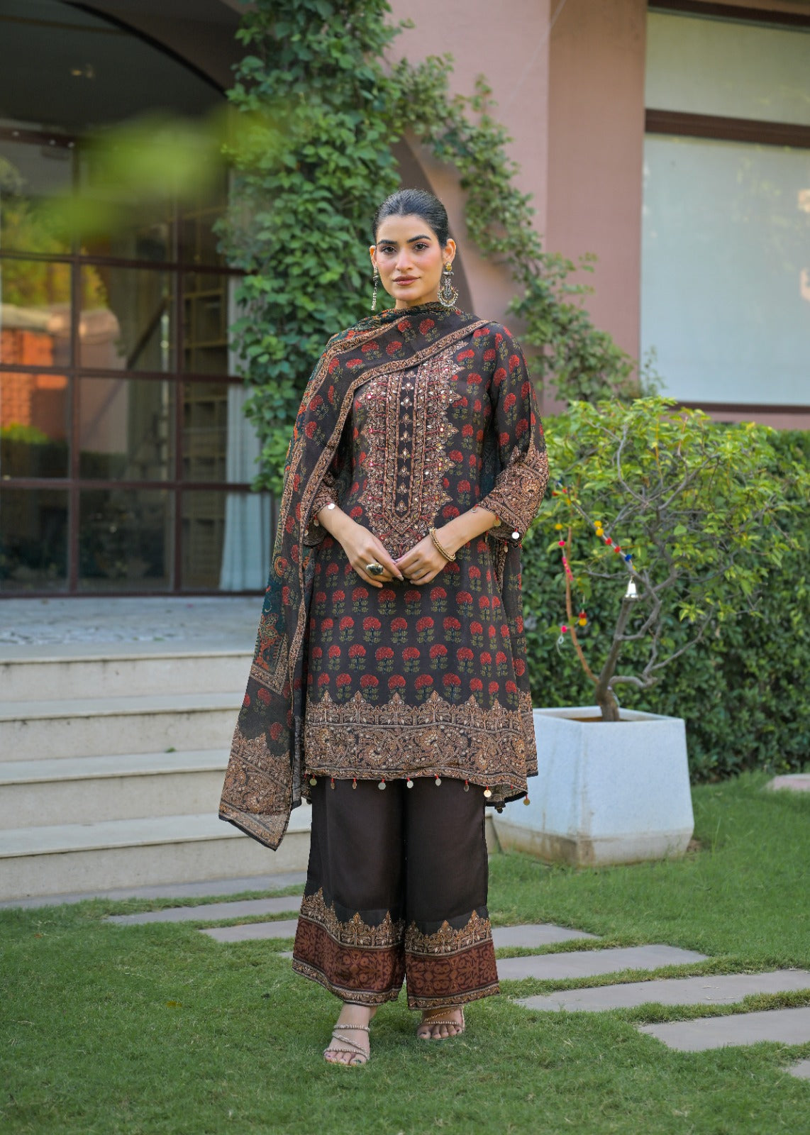 Celebrity inspired pure dola silk designer suit set