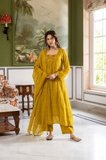 Pure Mul cotton Cheks suit set in yellow