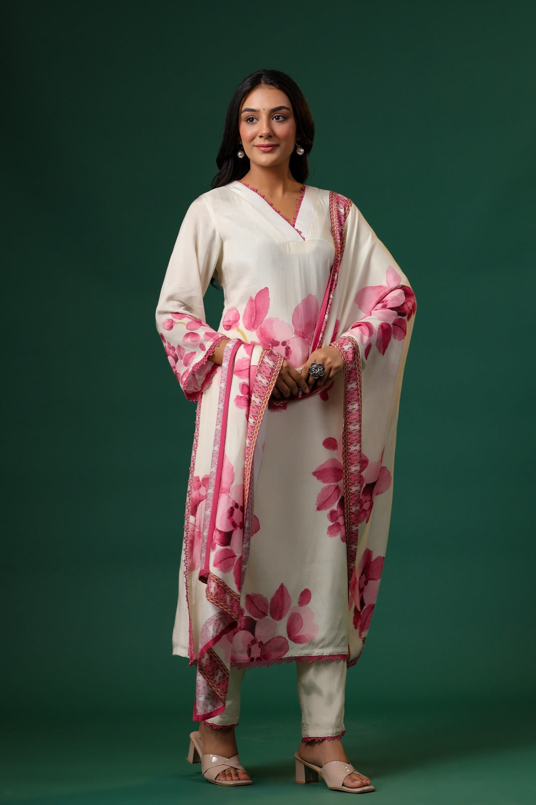 Pure muslin silk digital printed suit set with lining