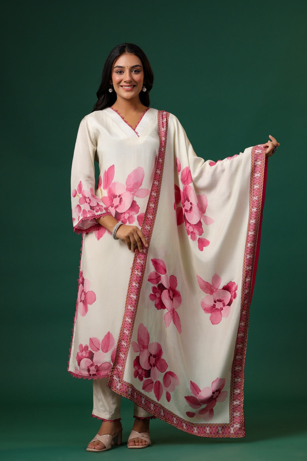 Pure muslin silk digital printed suit set with lining