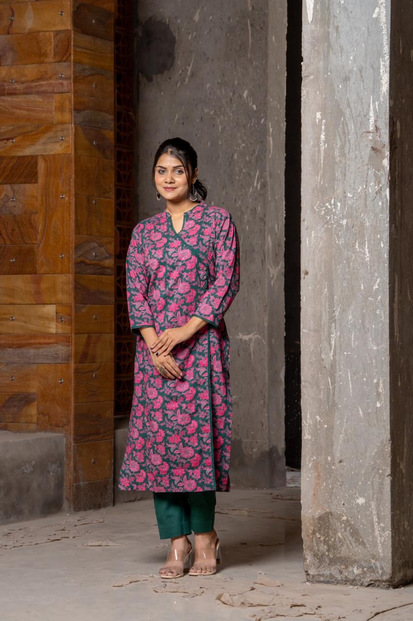 Super stylish and angrakha pattern cotton kurta pant