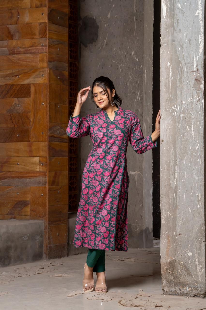 Super stylish and angrakha pattern cotton kurta pant