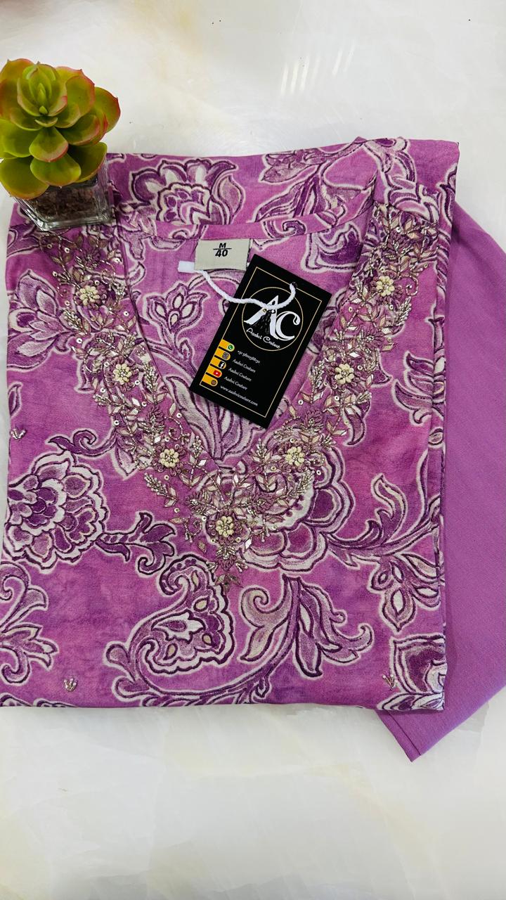 V neck muslin kurta pant
