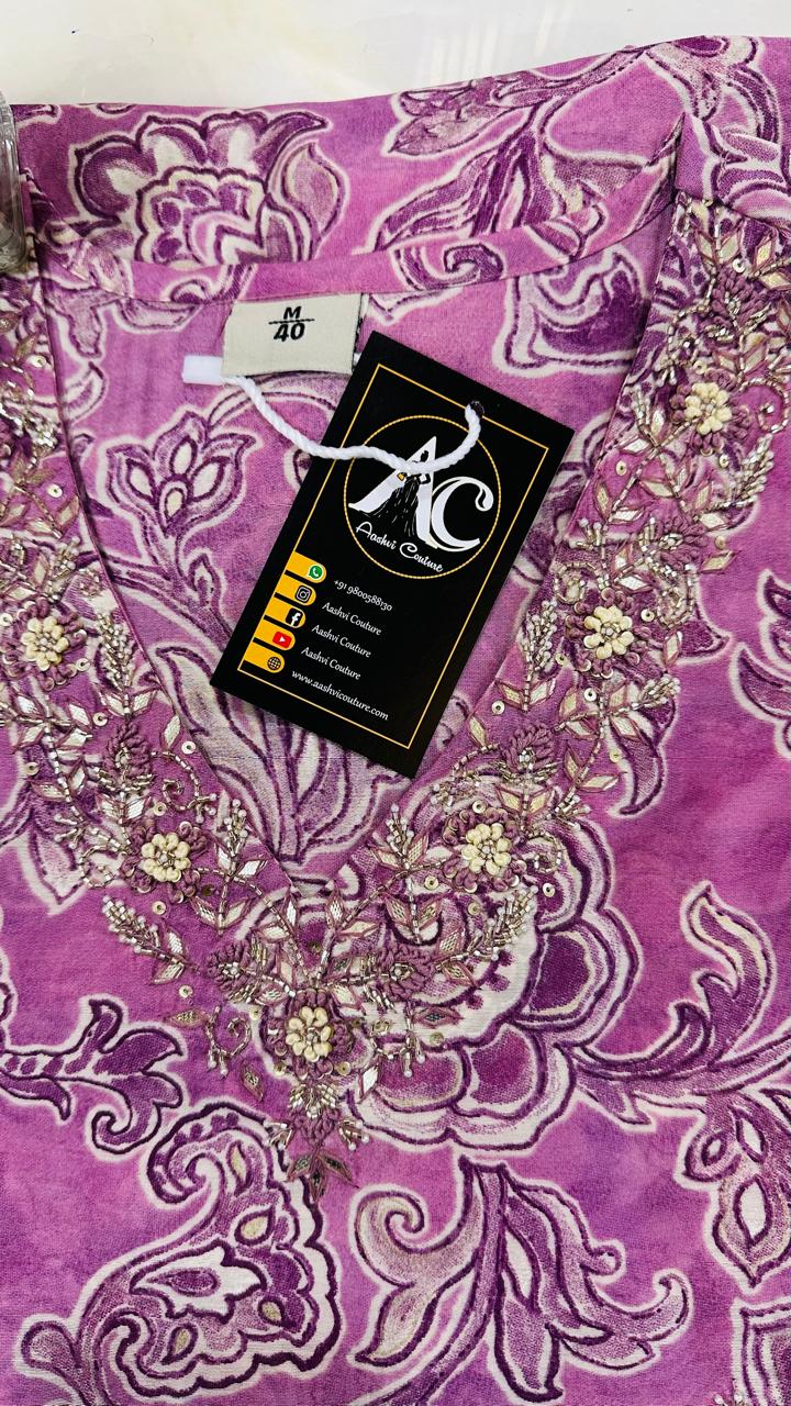 V neck muslin kurta pant