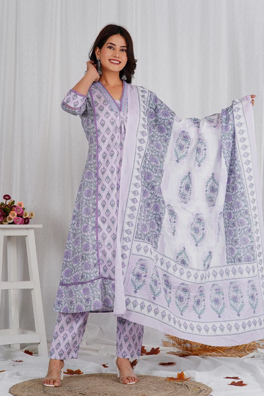 Wow pure cotton V neck Anarkali suit set ! A must buy !
