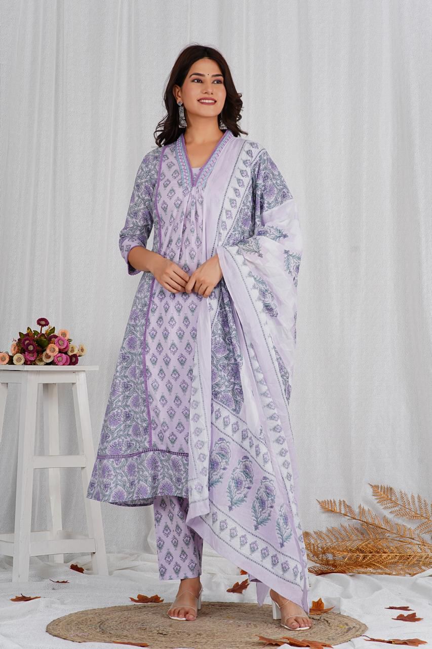Wow pure cotton V neck Anarkali suit set ! A must buy !