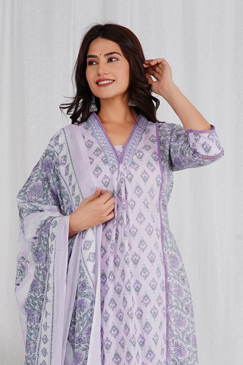 Wow pure cotton V neck Anarkali suit set ! A must buy !