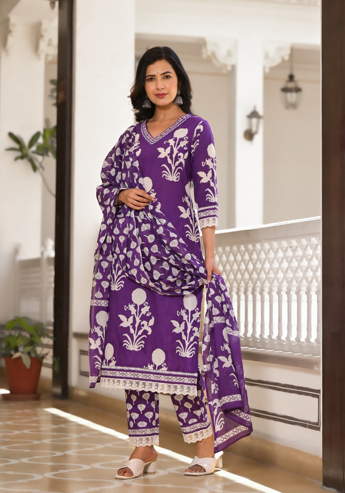 Super stunning cotton suit set with lace detailing