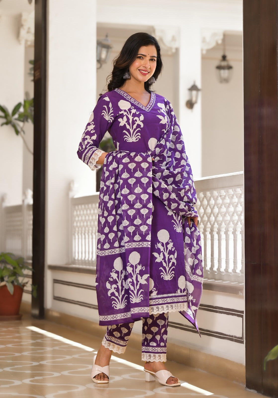Super stunning cotton suit set with lace detailing
