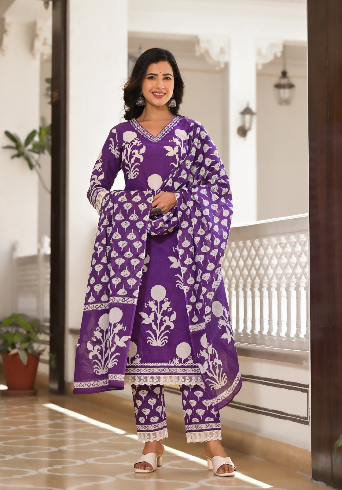 Super stunning cotton suit set with lace detailing
