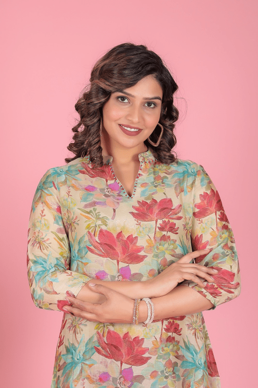 Pure muslin kurti V neck