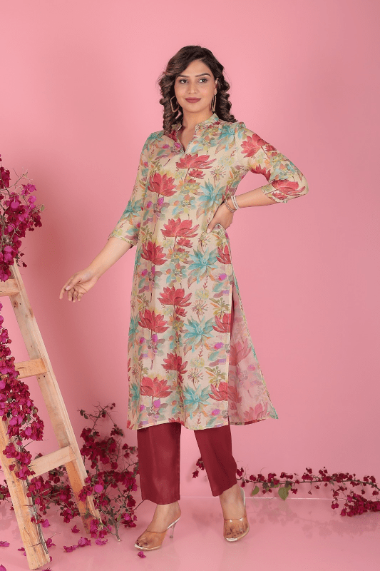 Pure muslin kurti V neck
