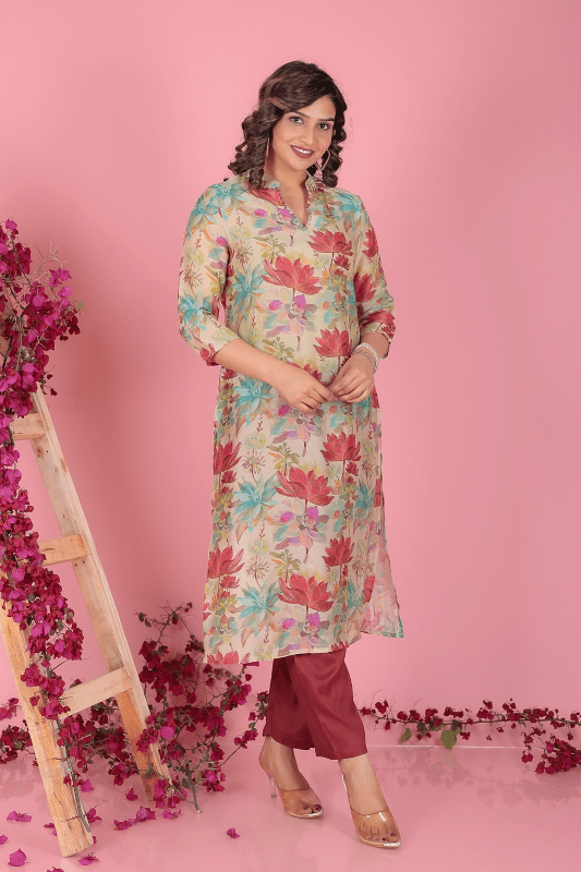 Pure muslin kurti V neck