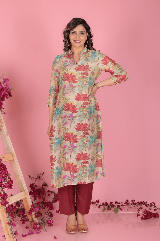 Pure muslin kurti V neck
