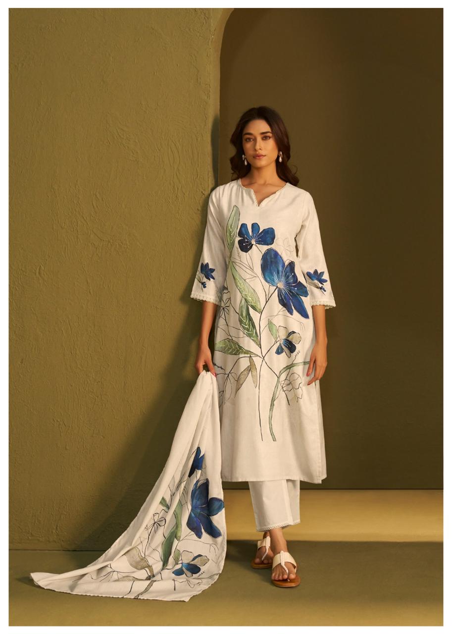 Super pretty and soft linen digital printed suit set in blue