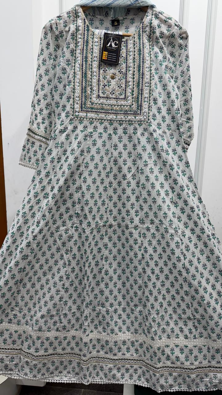 Pure cotton &nbsp;embroidered anarkali full suit set