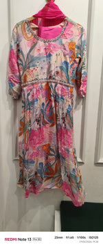 Pretty shiffon digital printed with embellished neck full suit set