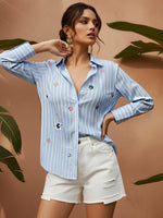 Smart embroidered blue stripes shirt