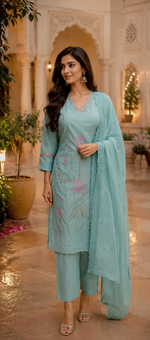 Pure cotton applique work and shifli suit set