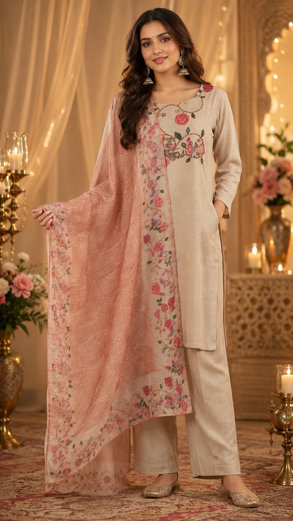 Pretty jute linen with katha highlight suit set