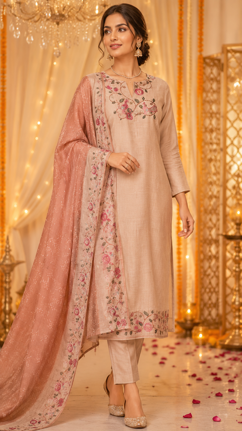 Pretty jute linen with katha highlight suit set
